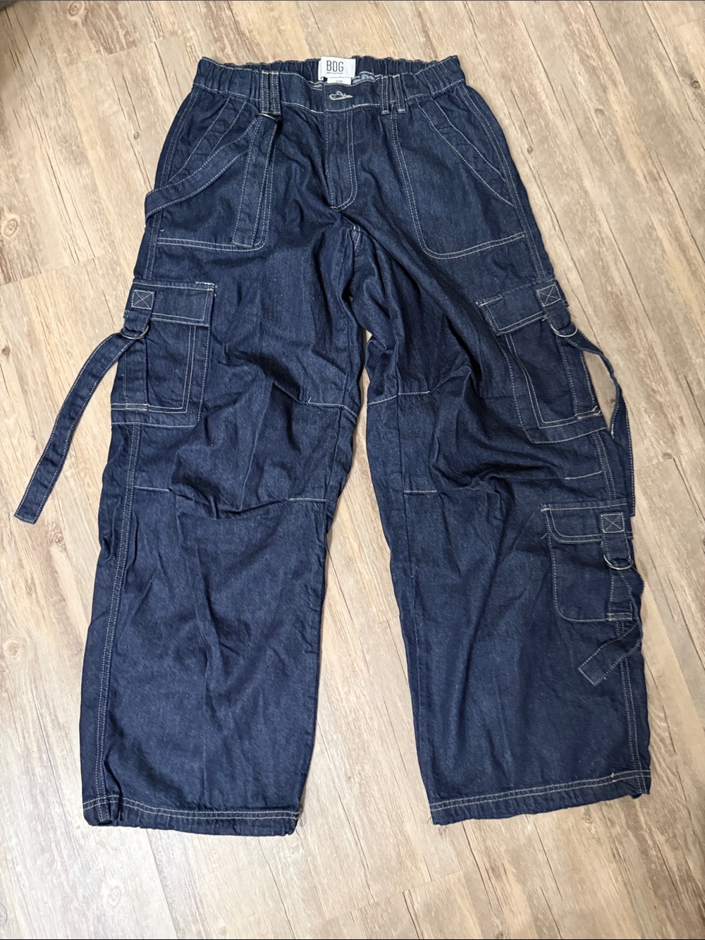 BDG Navy Cargo Denim Pants with Utility Pockets
